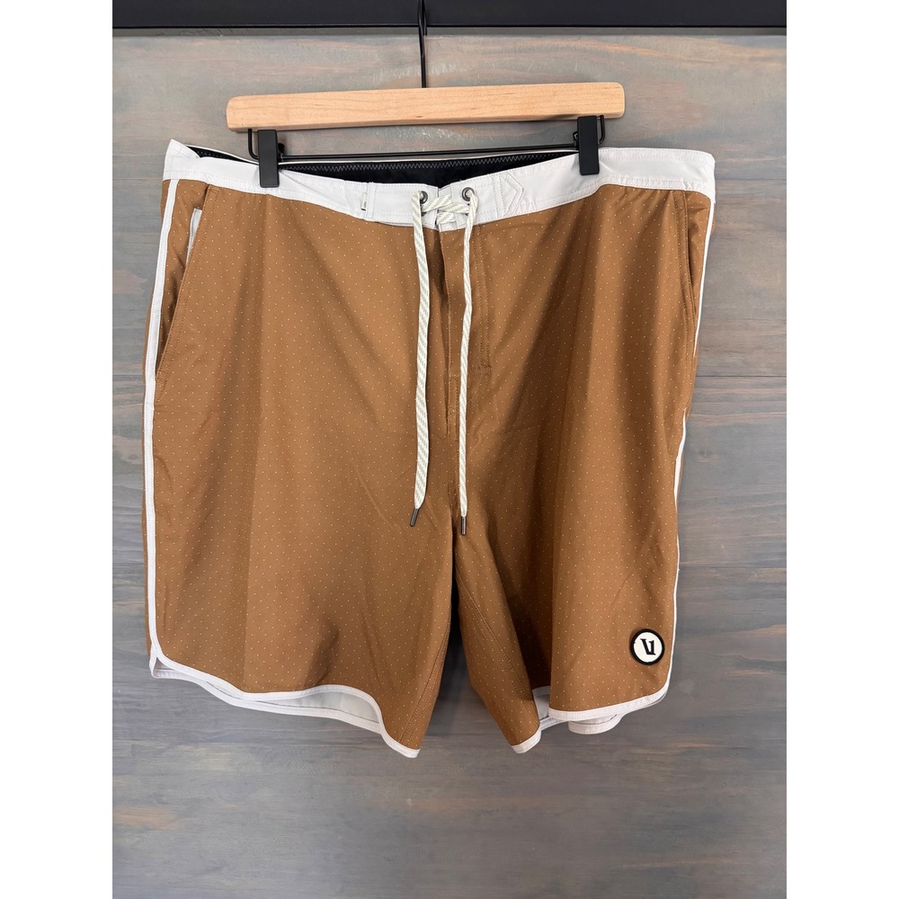 Vuori Cruise Boardshorts Mens 38 Tobacco Micro Dot Brown Swim Trunks V314